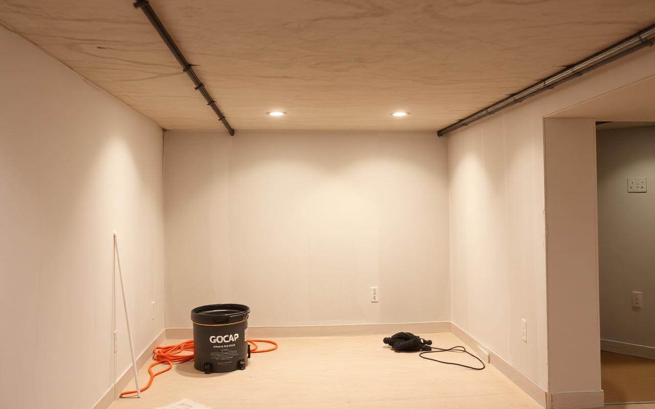 Freshly installed drywall in a Toronto basement under renovation by BuildPulse Construction